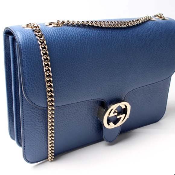 GUCCI Dollar Calfskin Medium Interlocking G light gold chain Shoulder - Picture 5 of 16